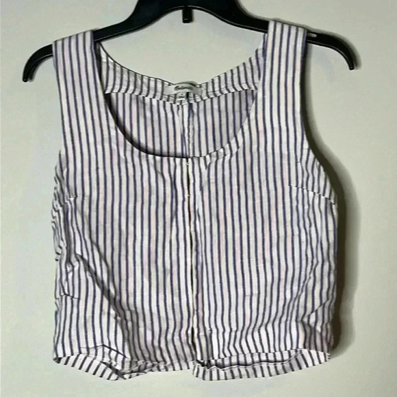 Madewell Linen Scoopneck Cropped Tank Vest Bluestone Striped Nautical Size 4 - Picture 1 of 7